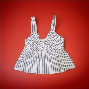 Monteau Los Angeles Womens XL Peplum Red White Blue V-neck Babydoll Tank Top NEW